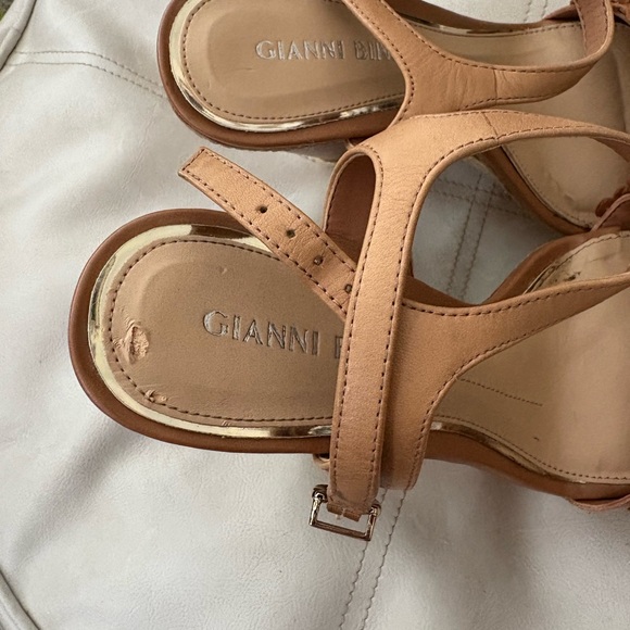 Gianni Bini Wedge Sandals Womens 7.5M  Brown Leather Strappy Slingback - Picture 5 of 5